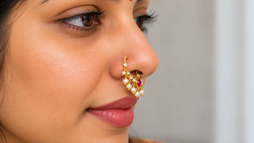 Indian Woman with Ornate Gold Nath