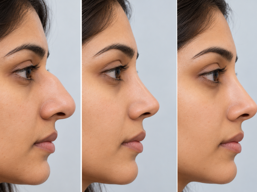 Three-Panel Rhinoplasty Profile Comparison