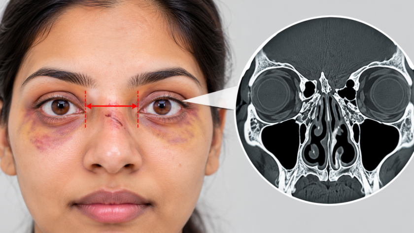 wide set eyes after nose injury