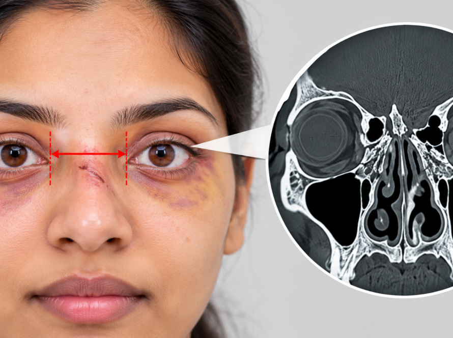 wide set eyes after nose injury